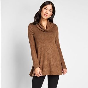 ModCloth Cowl Neck Knit Top in Cocoa